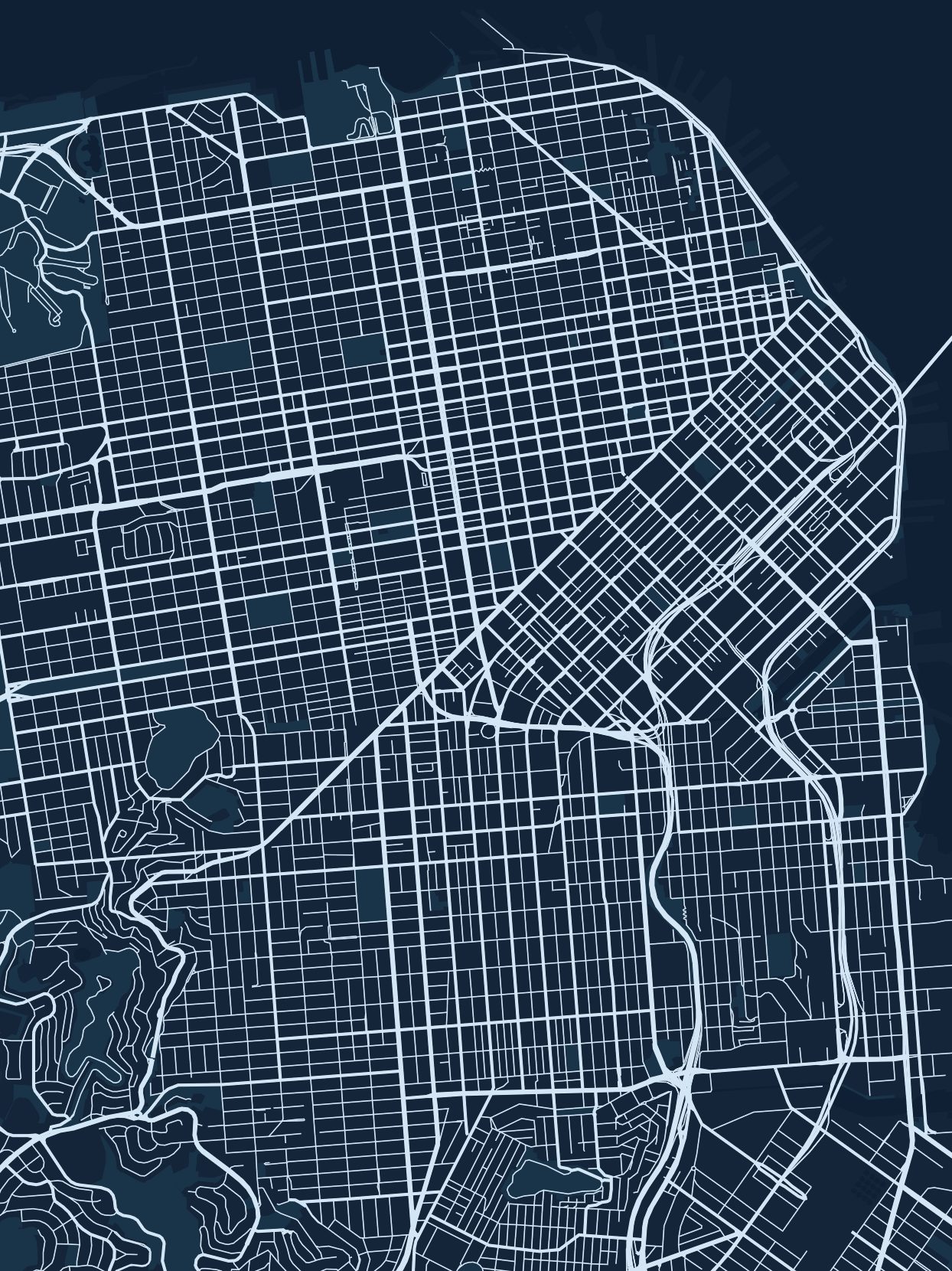 San Francisco map in the Blueprint style